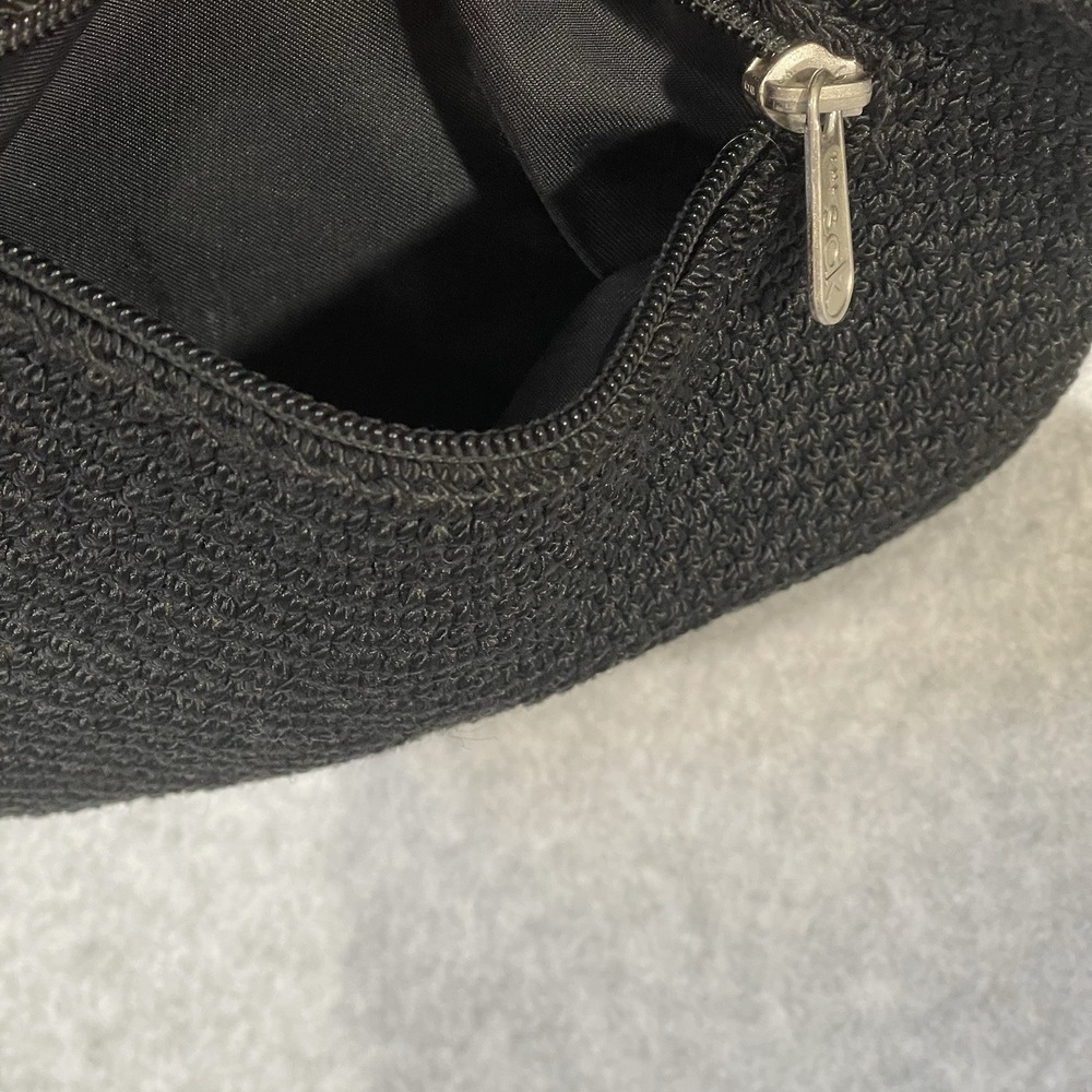 Vintage The Sak 1990's Woven Hand Crochet‎ Shoulder Bag Black Hobo Boho Zip 9x7 - Picture 8 of 13